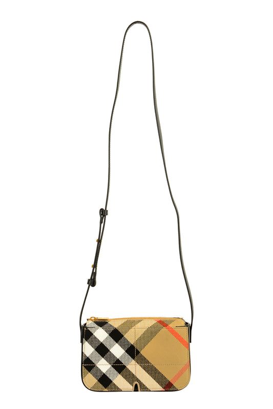 Burberry "LL Snip S Crossbody" Leather & Canvas Sand Check Handbag Shoulder Bag