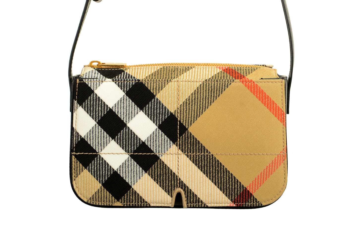 Burberry "LL Snip S Crossbody" Leather & Canvas Sand Check Handbag Shoulder Bag
