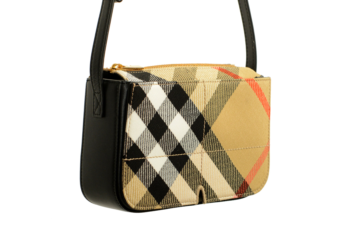Burberry "LL Snip S Crossbody" Leather & Canvas Sand Check Handbag Shoulder Bag