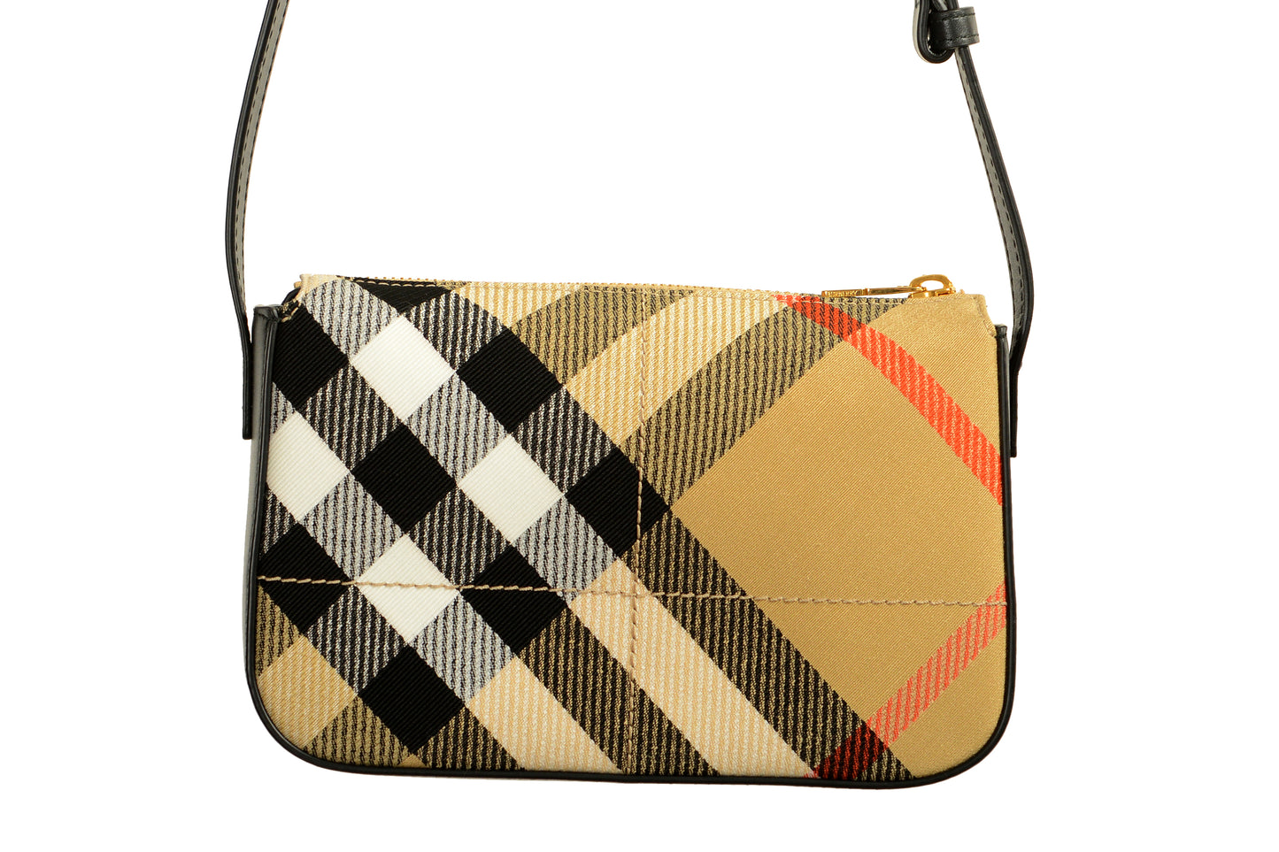 Burberry "LL Snip S Crossbody" Leather & Canvas Sand Check Handbag Shoulder Bag