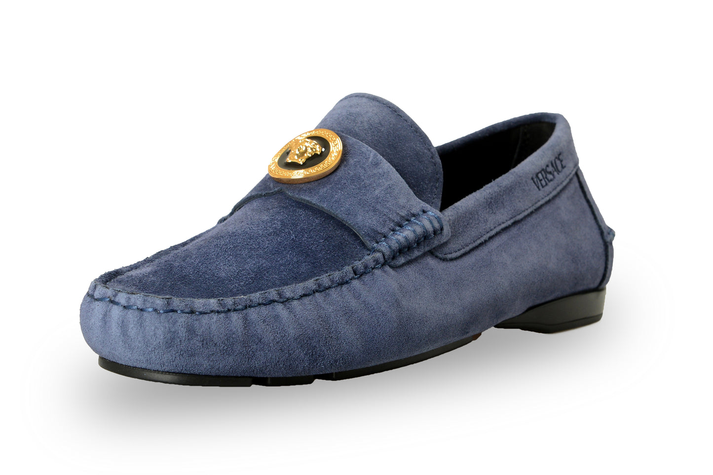 Versace Men's 100% Suede Leather Gold Medusa Driver Loafers Shoes US 8 IT 41