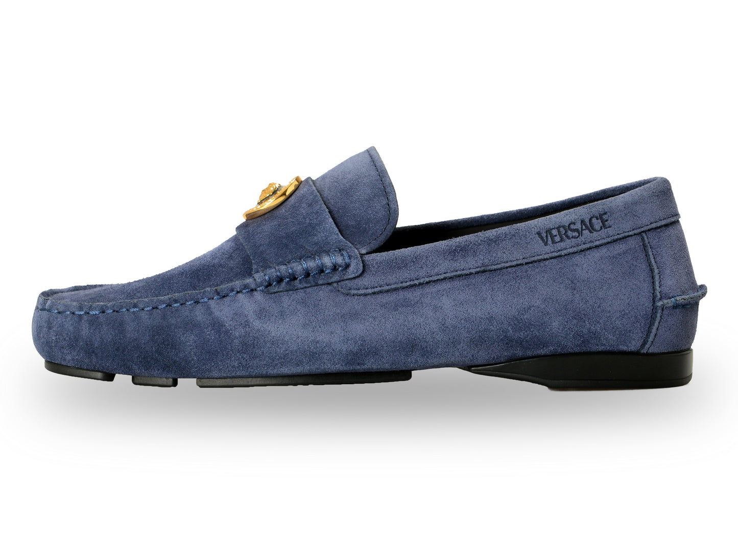 Versace Men's 100% Suede Leather Gold Medusa Driver Loafers Shoes US 8 IT 41