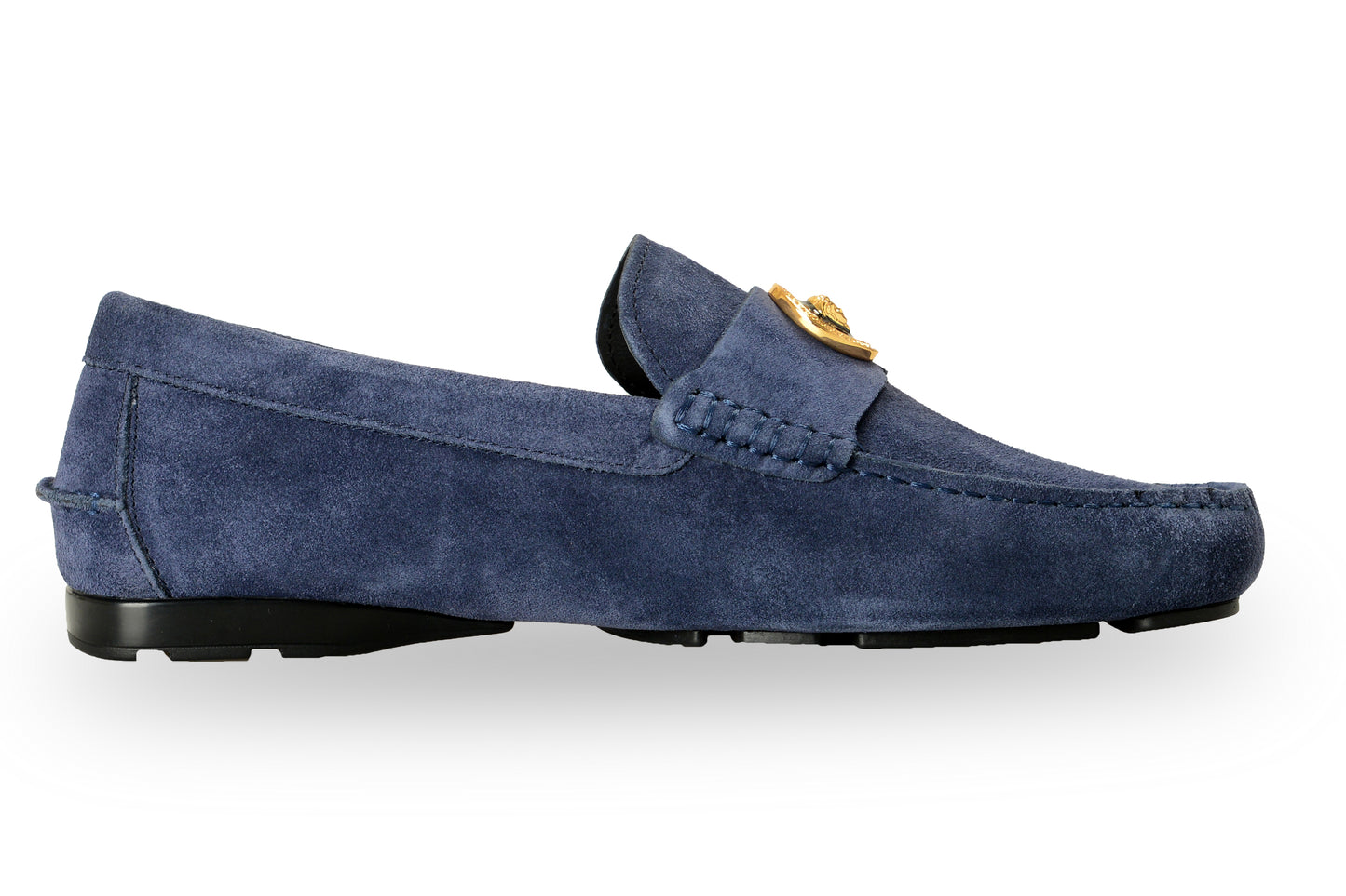 Versace Men's 100% Suede Leather Gold Medusa Driver Loafers Shoes US 8 IT 41