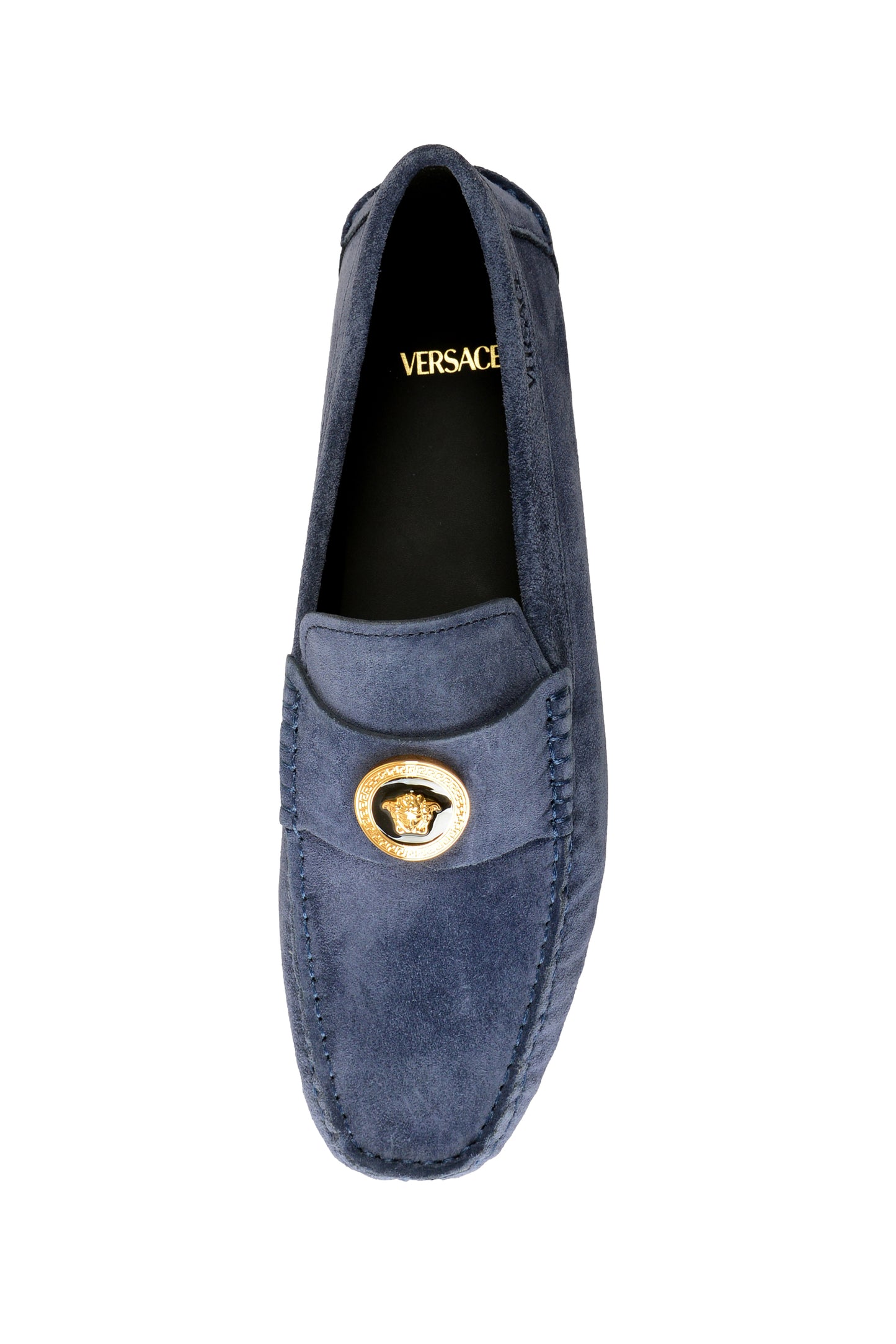 Versace Men's 100% Suede Leather Gold Medusa Driver Loafers Shoes US 8 IT 41