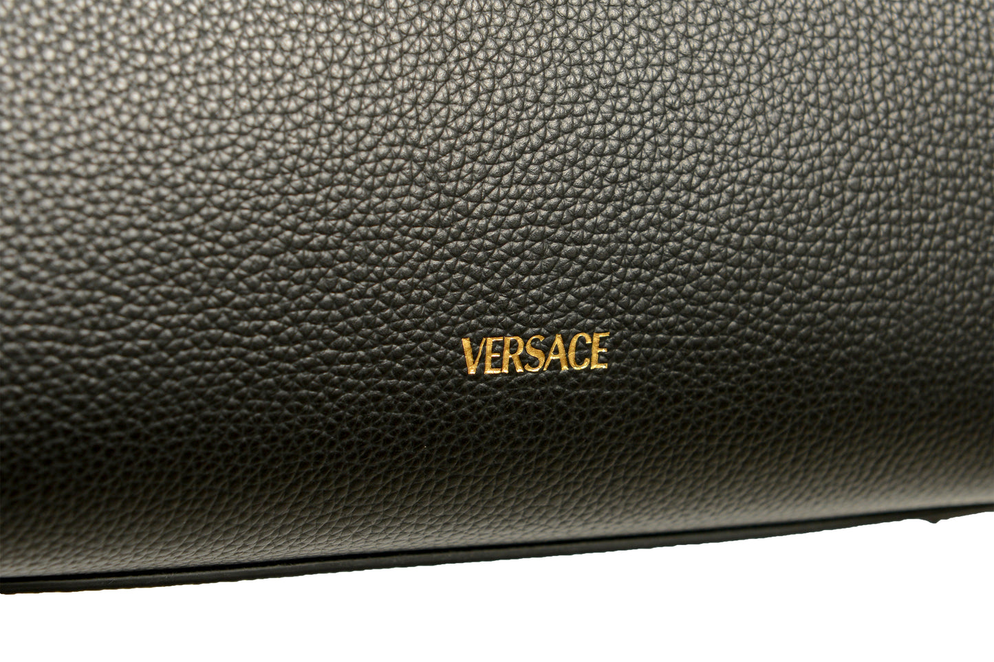 Versace Women's Black Grainy Leather Gold V Logo Satchel Handbag Shoulder Bag