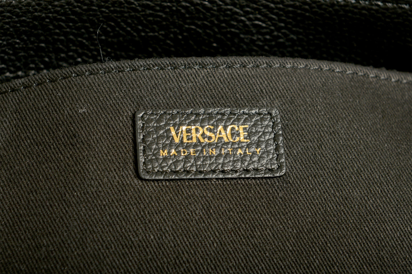 Versace Women's Black Grainy Leather Gold V Logo Satchel Handbag Shoulder Bag