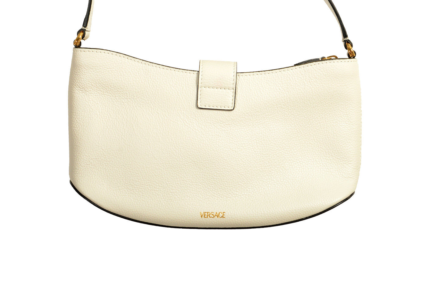 Versace White Grained Leather Gold V-Logo Small Handbag Shoulder Bag