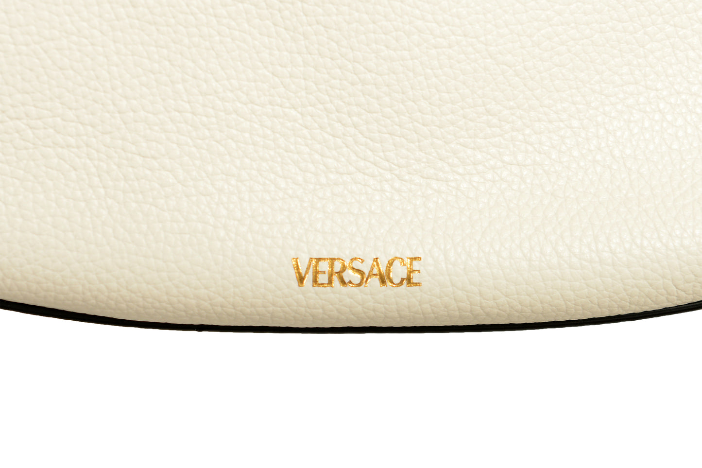 Versace White Grained Leather Gold V-Logo Small Handbag Shoulder Bag