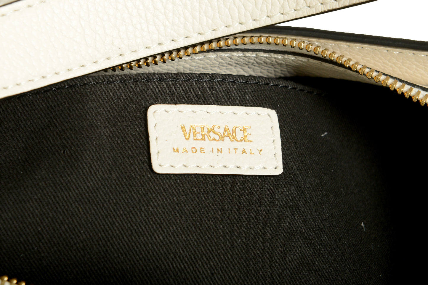 Versace White Grained Leather Gold V-Logo Small Handbag Shoulder Bag