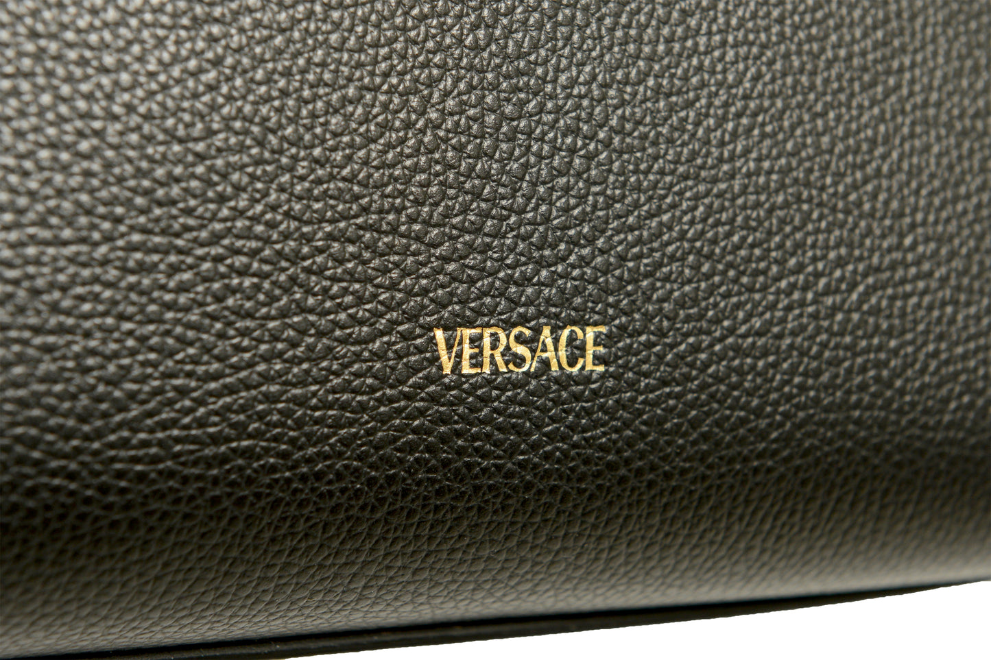 Versace Women's Black Grainy Leather Gold V Logo Satchel Handbag Shoulder Bag