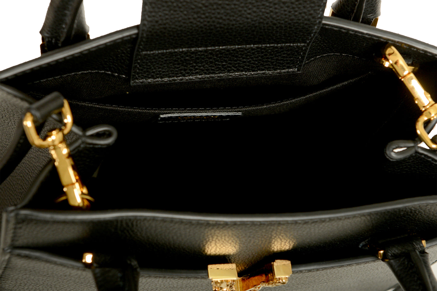 Versace Women's Black Grainy Leather Gold V Logo Satchel Handbag Shoulder Bag