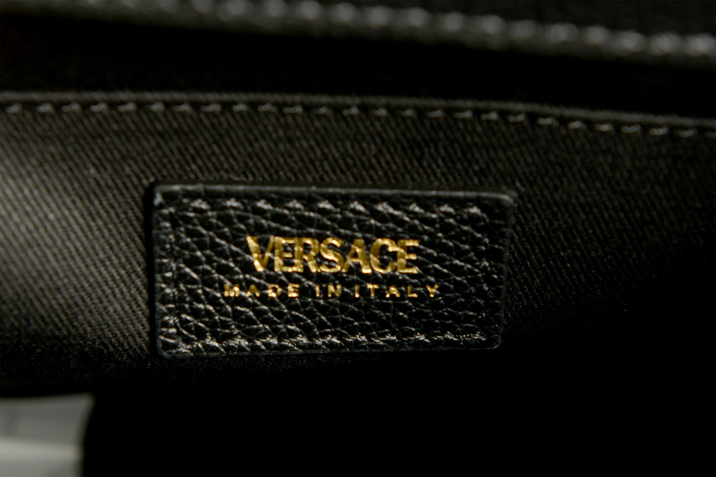Versace Women's Black Grainy Leather Gold V Logo Satchel Handbag Shoulder Bag