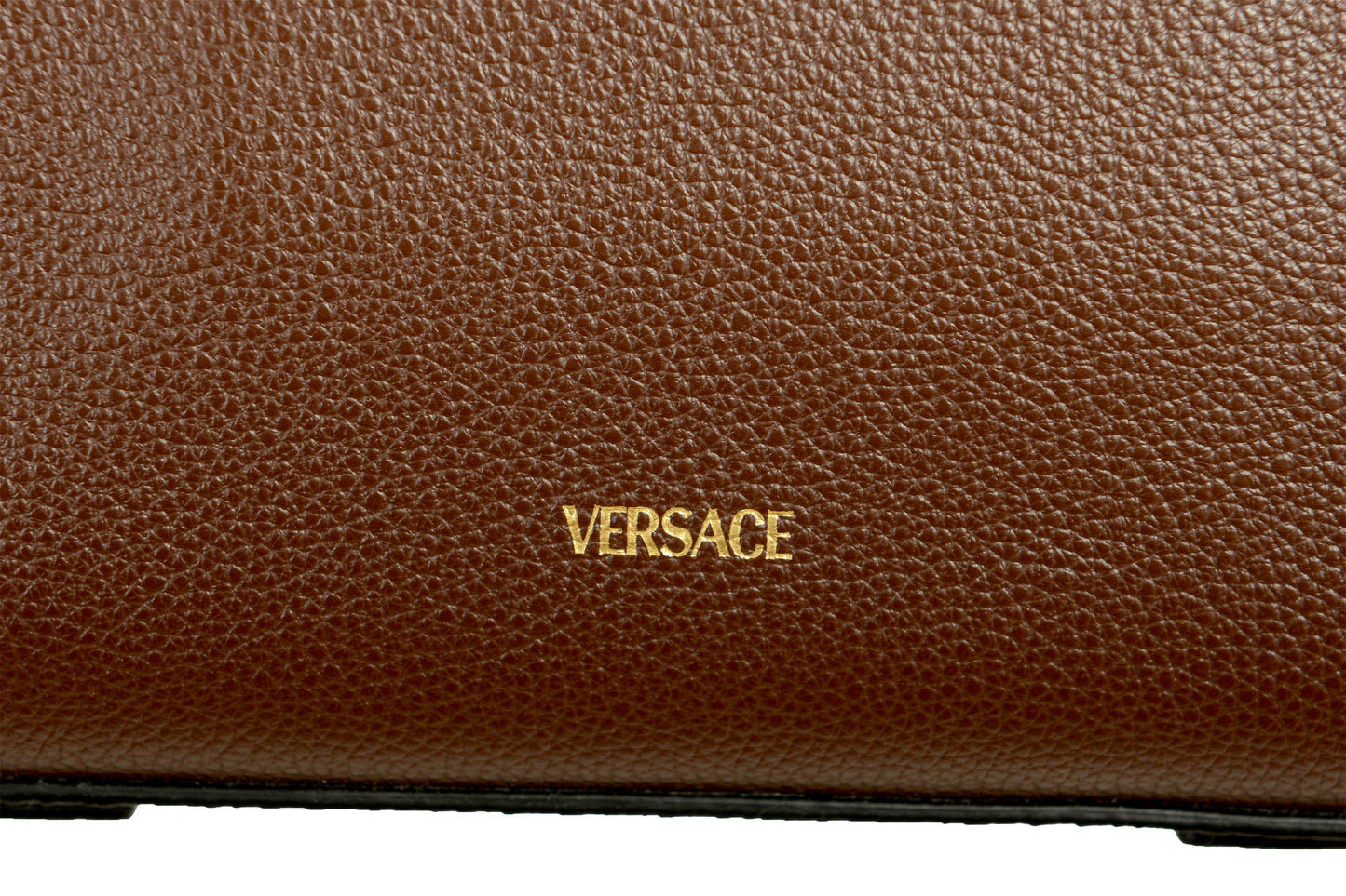 Versace Women's Brown Grainy Leather Gold V Logo Satchel Handbag Shoulder Bag