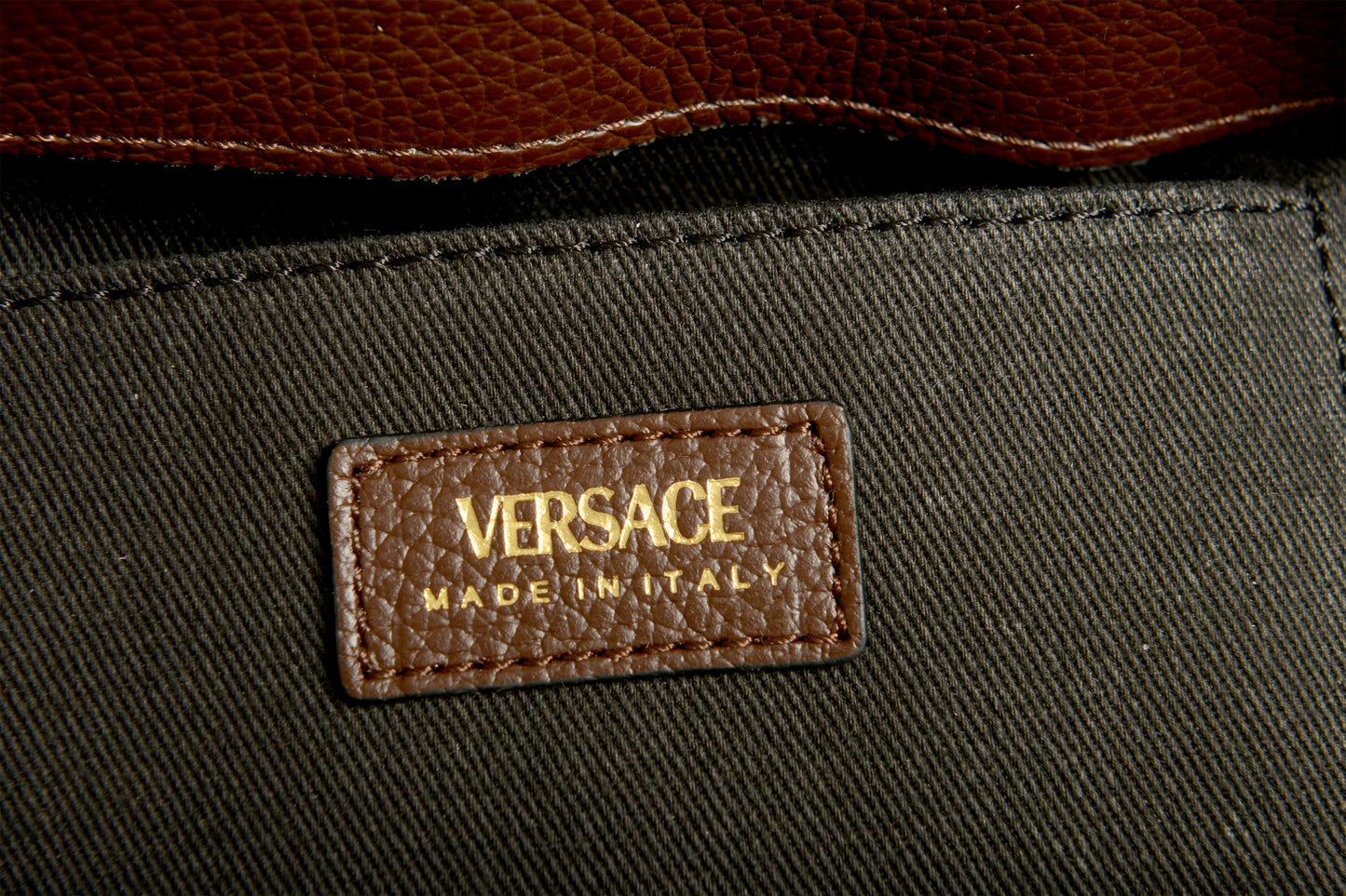 Versace Women's Brown Grainy Leather Gold V Logo Satchel Handbag Shoulder Bag