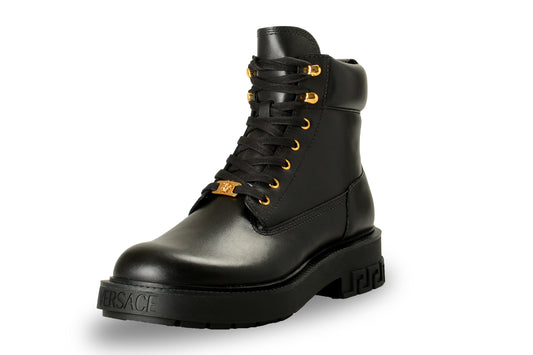 Versace Men's Black Leather Lace Up Boots Shoes US 8 IT 41