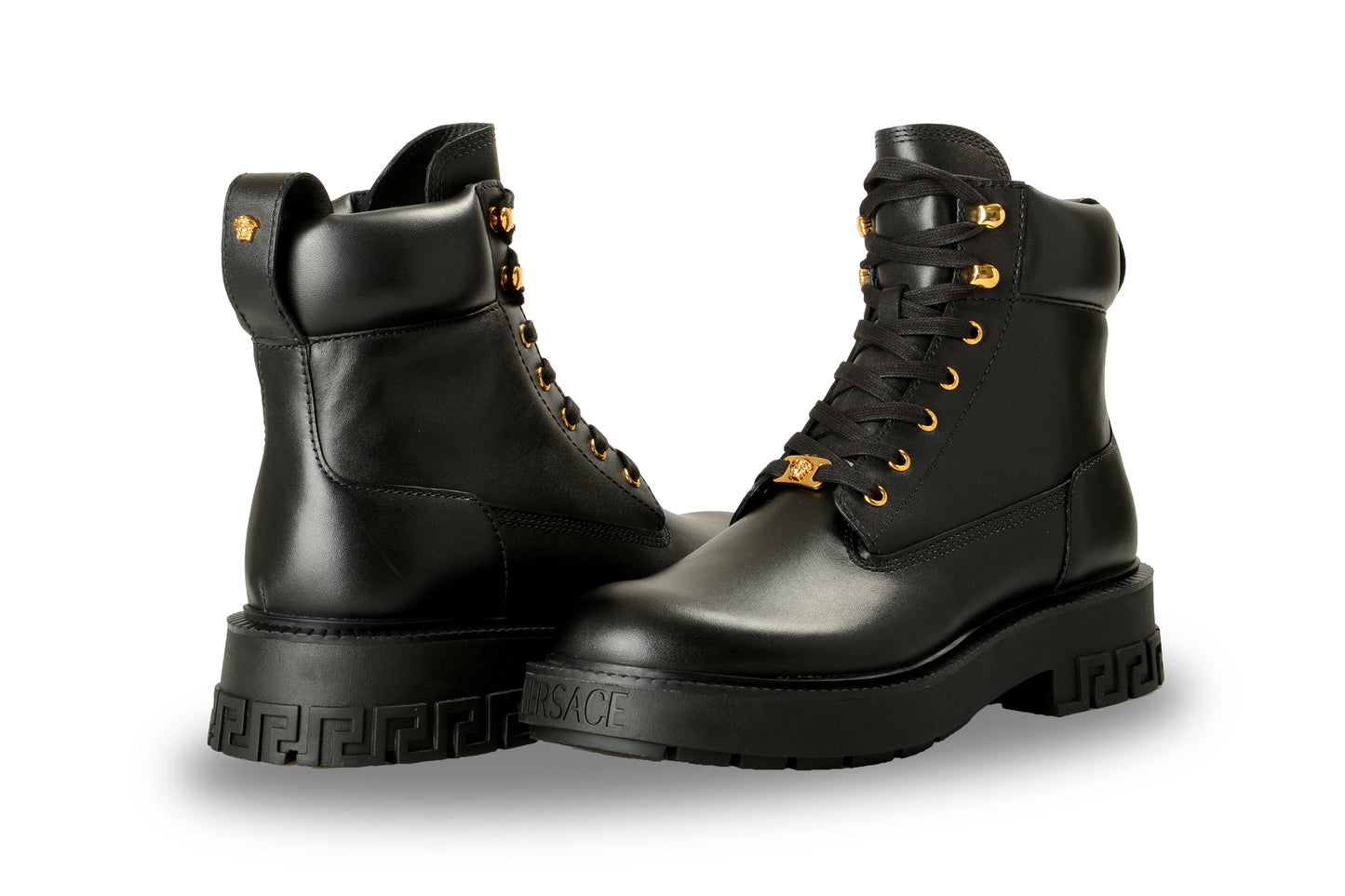 Versace Men's Black Leather Lace Up Boots Shoes US 8 IT 41