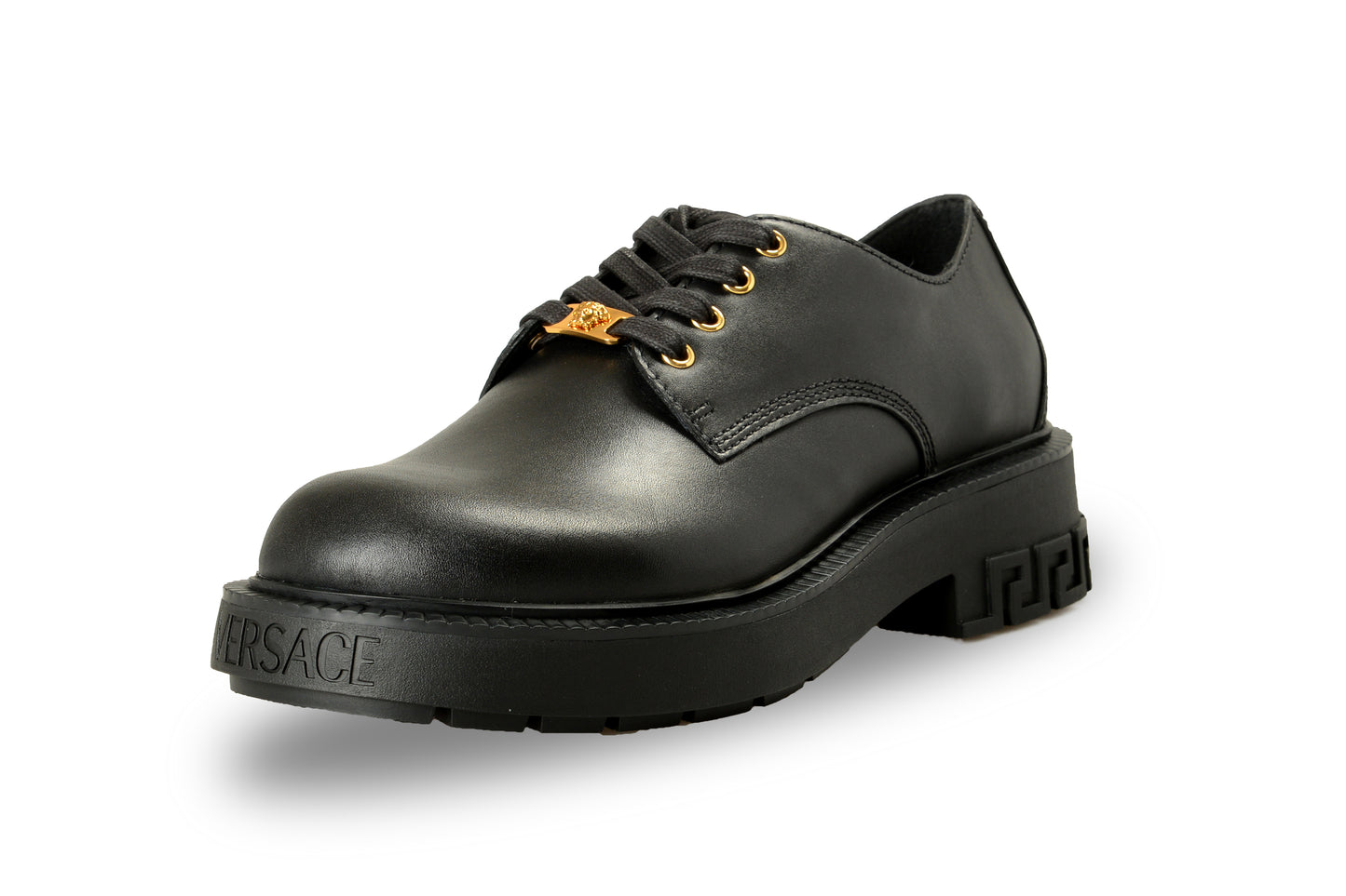 Versace Men's Black Leather Lace Up Derby Shoes US 8 IT 41