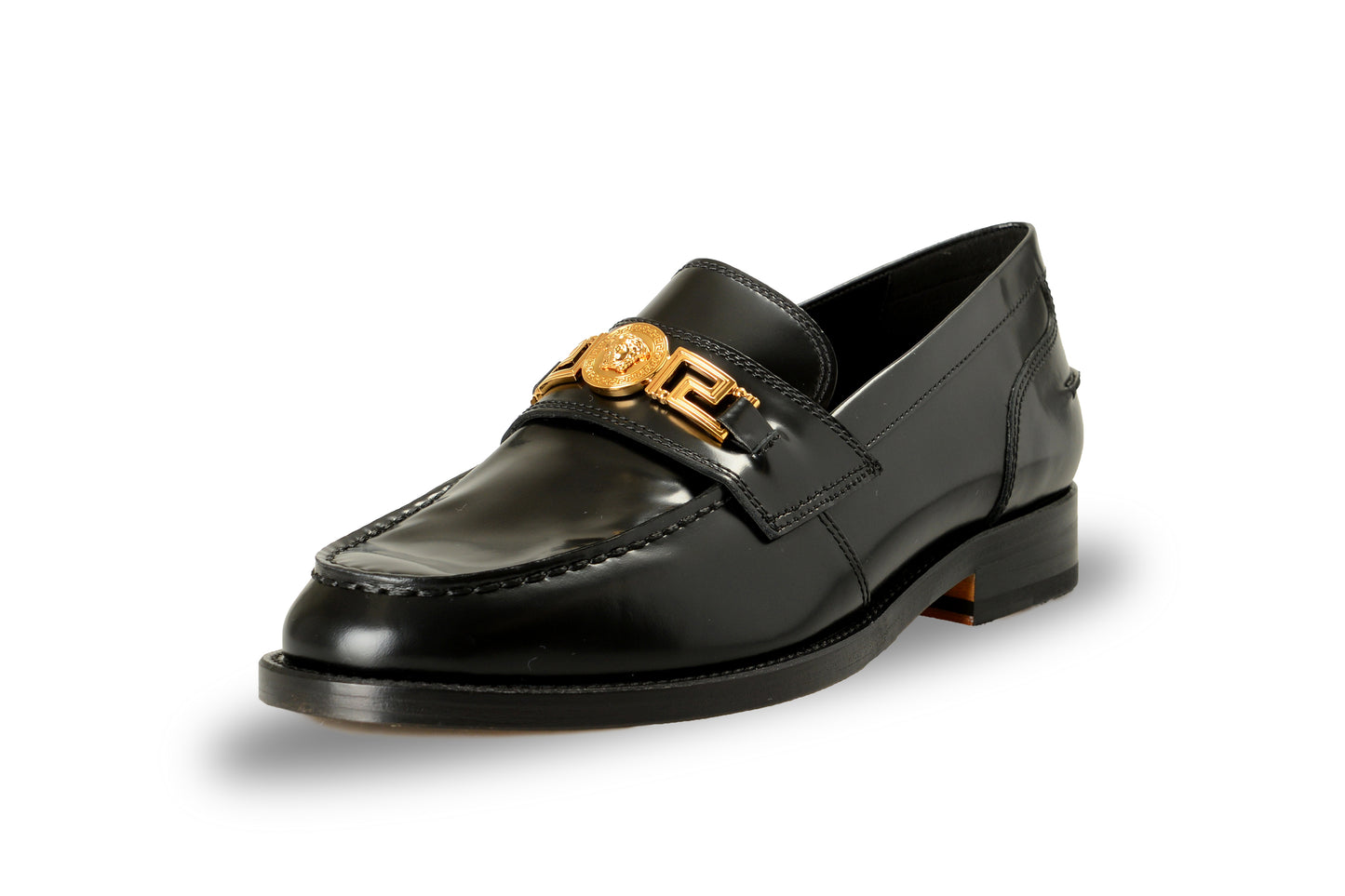 Versace Men's Black Leather Gold Medusa Logo Loafers Shoes US 12 IT 45