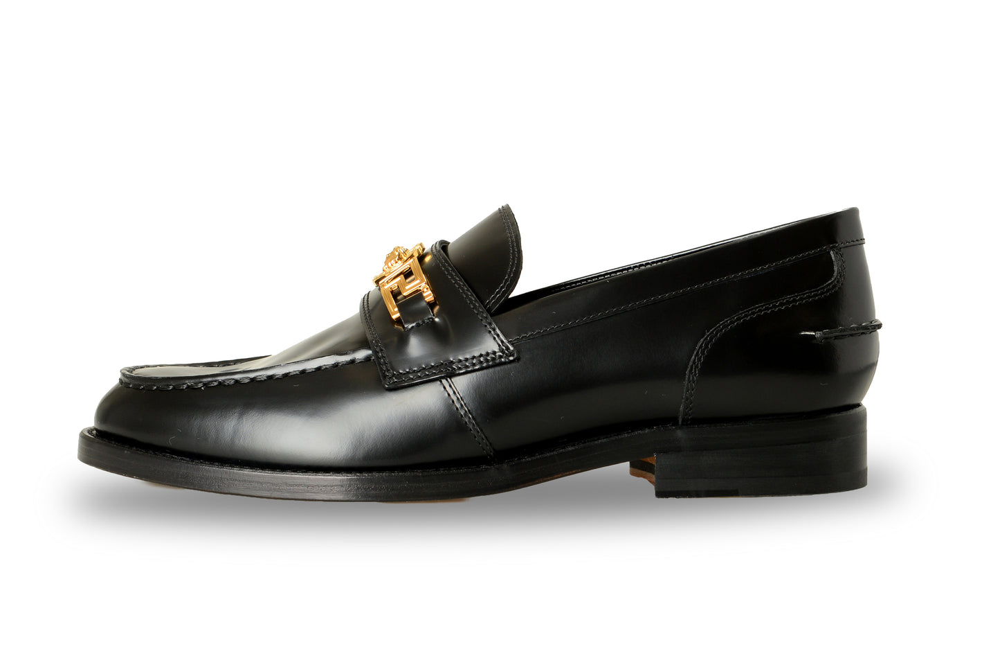 Versace Men's Black Leather Gold Medusa Logo Loafers Shoes US 12 IT 45