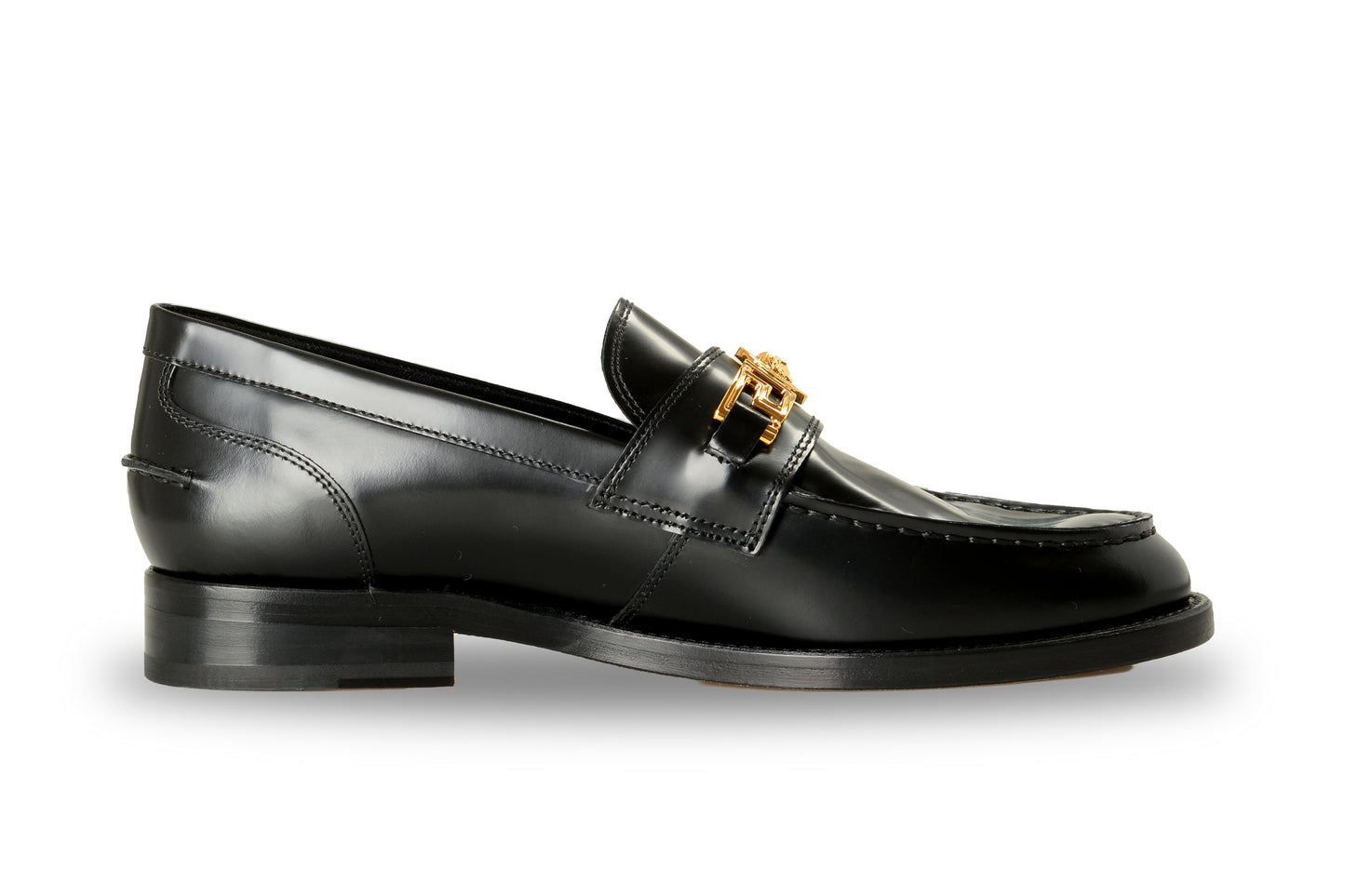 Versace Men's Black Leather Gold Medusa Logo Loafers Shoes US 12 IT 45