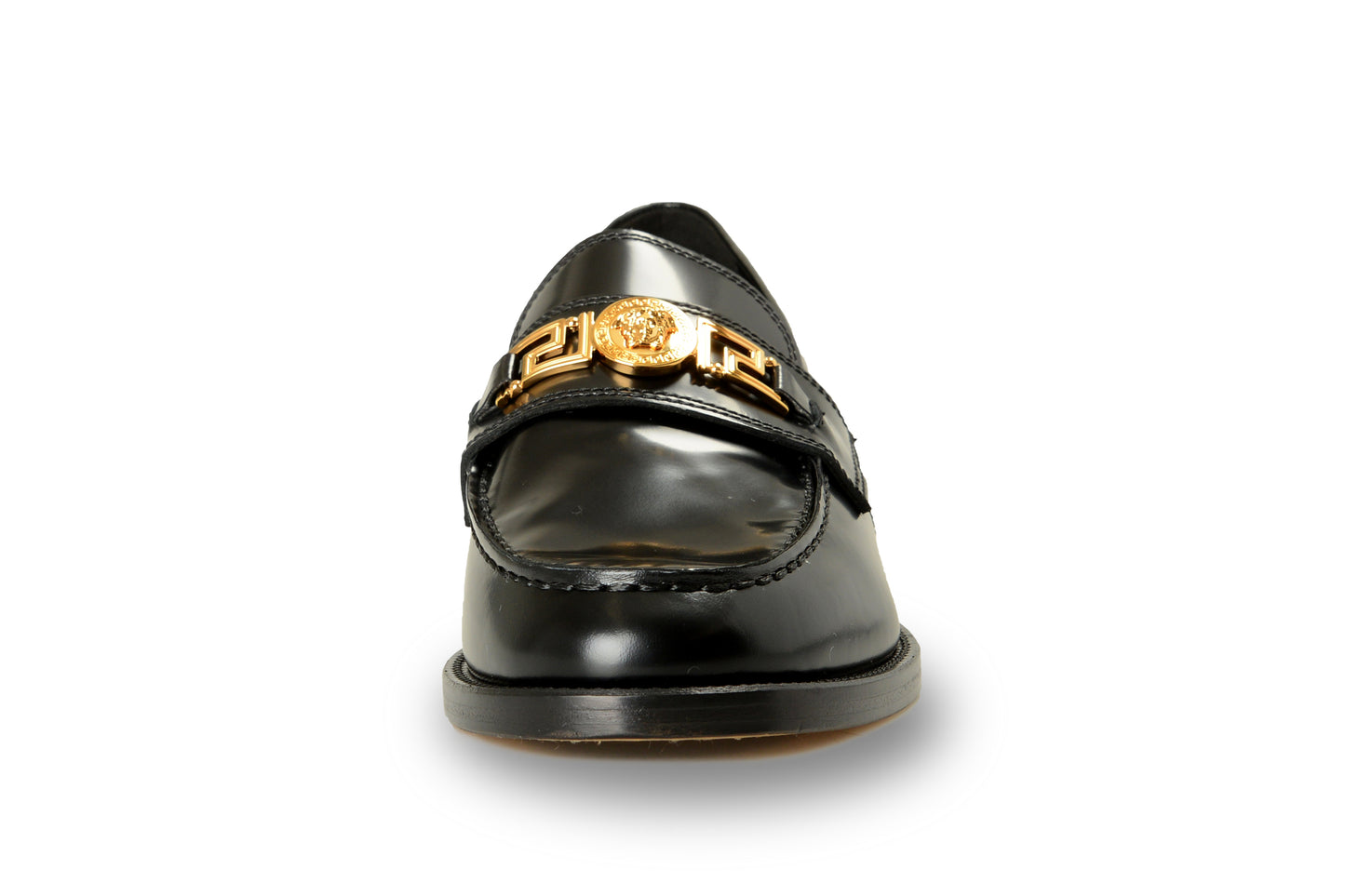 Versace Men's Black Leather Gold Medusa Logo Loafers Shoes US 12 IT 45