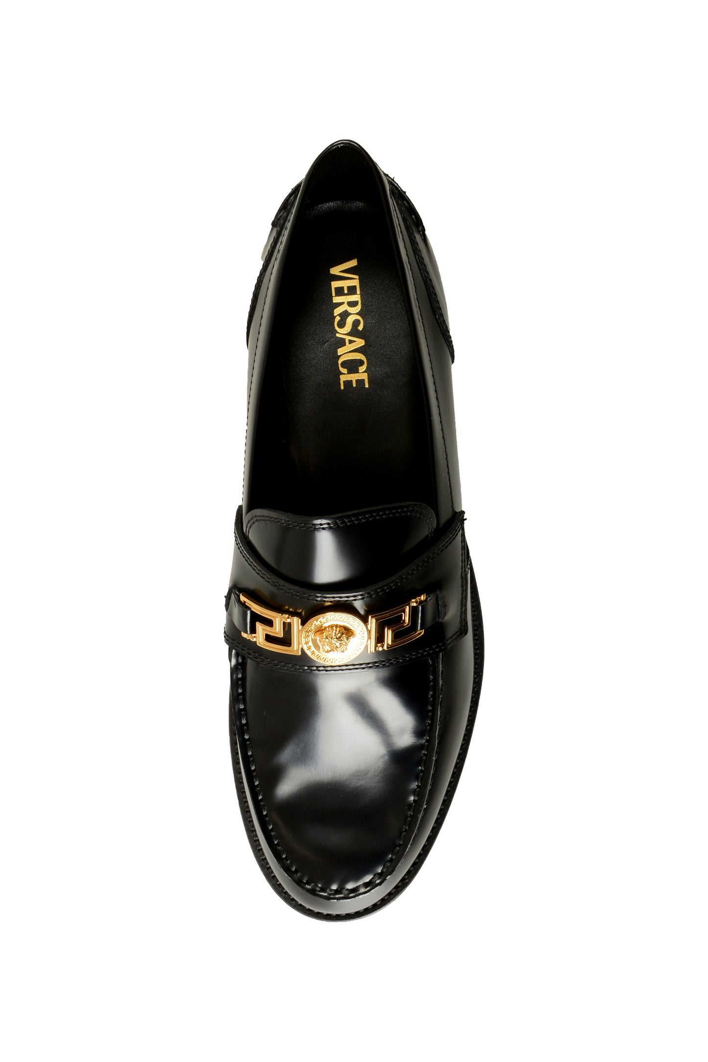 Versace Men's Black Leather Gold Medusa Logo Loafers Shoes US 12 IT 45