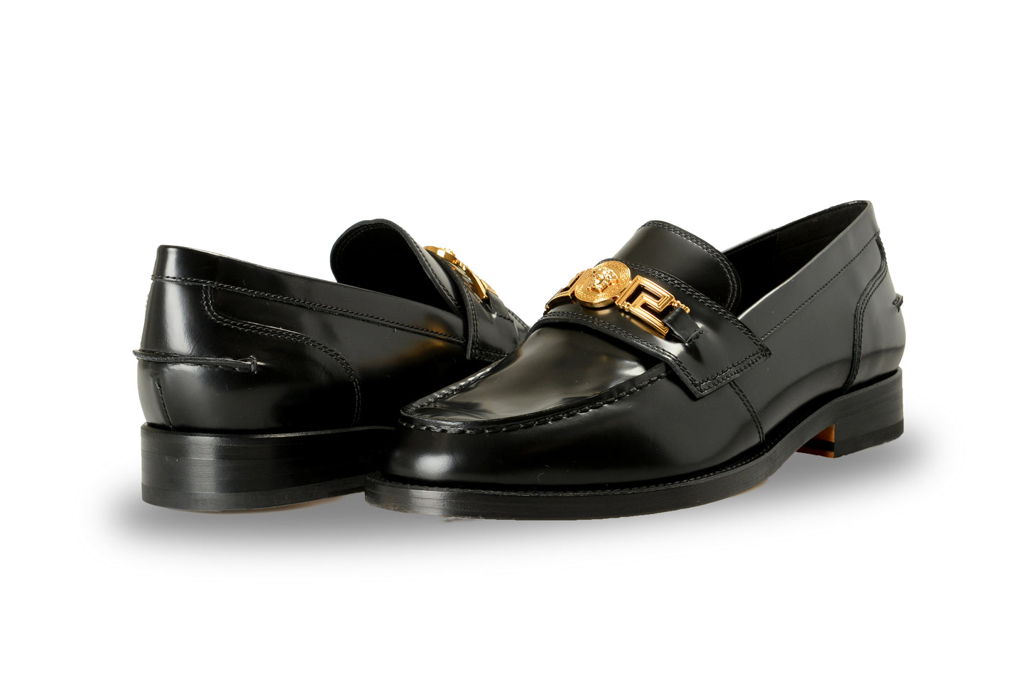 Versace Men's Black Leather Gold Medusa Logo Loafers Shoes US 12 IT 45