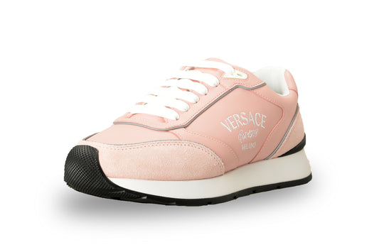 Versace Women's Pale Pink 100%Leather Logo Embroidery Sneakers Shoes US 7 IT 37