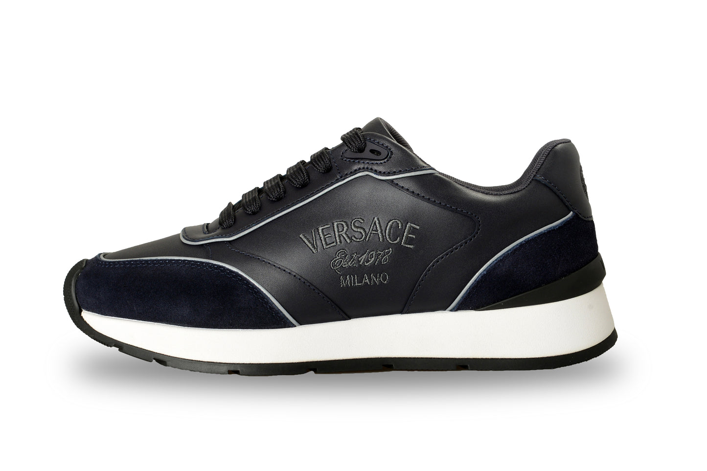 Versace Men's Blue Leather Suede Logo Embroidery Sneakers Shoes US 9 IT 42
