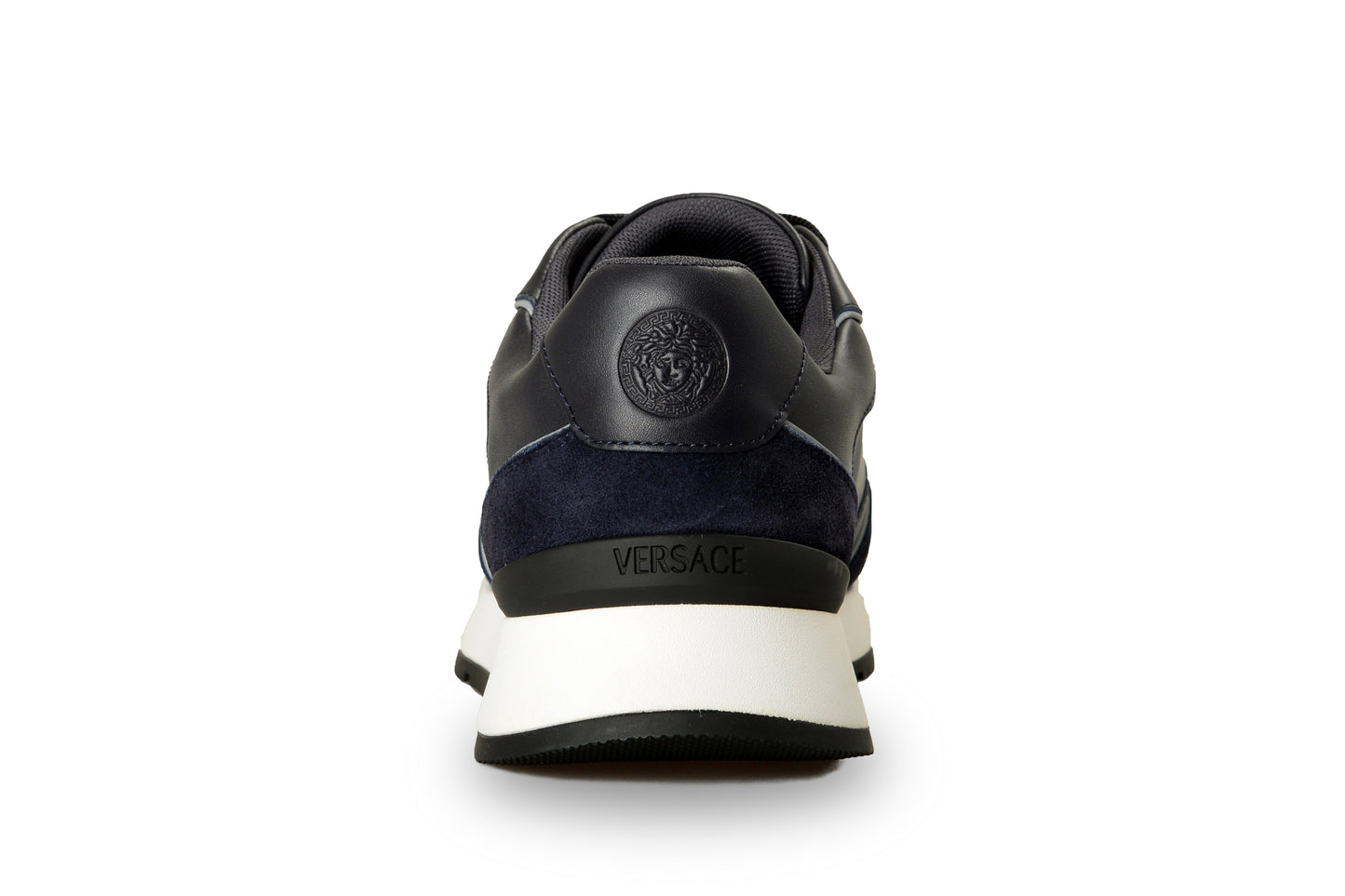 Versace Men's Blue Leather Suede Logo Embroidery Sneakers Shoes US 9 IT 42