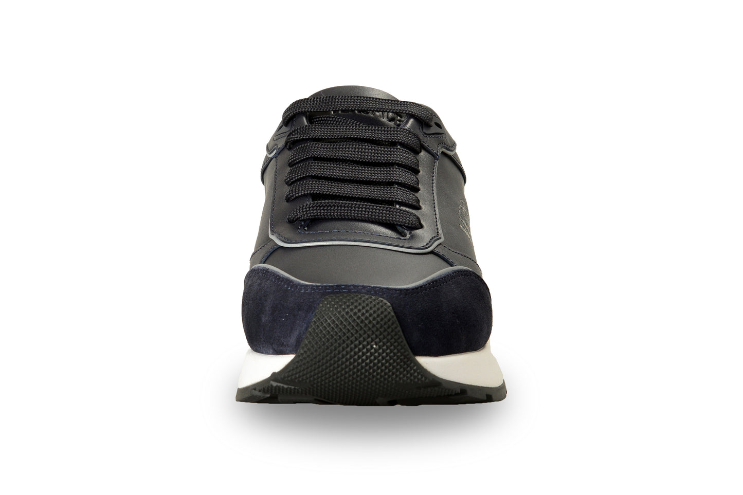 Versace Men's Blue Leather Suede Logo Embroidery Sneakers Shoes US 12 IT 45