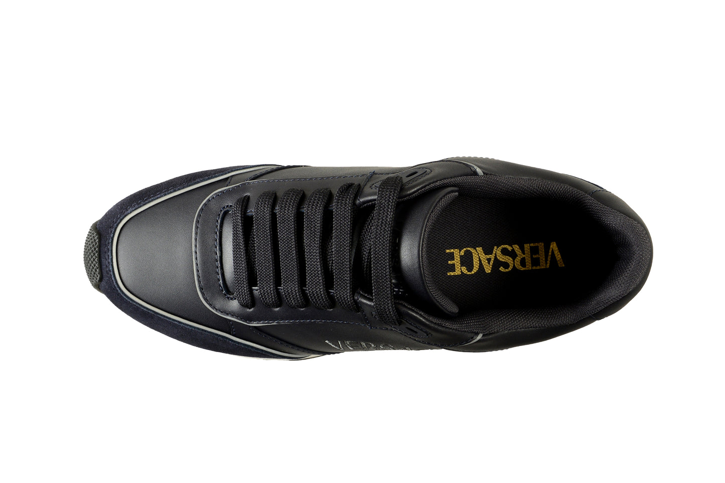 Versace Men's Blue Leather Suede Logo Embroidery Sneakers Shoes US 12 IT 45