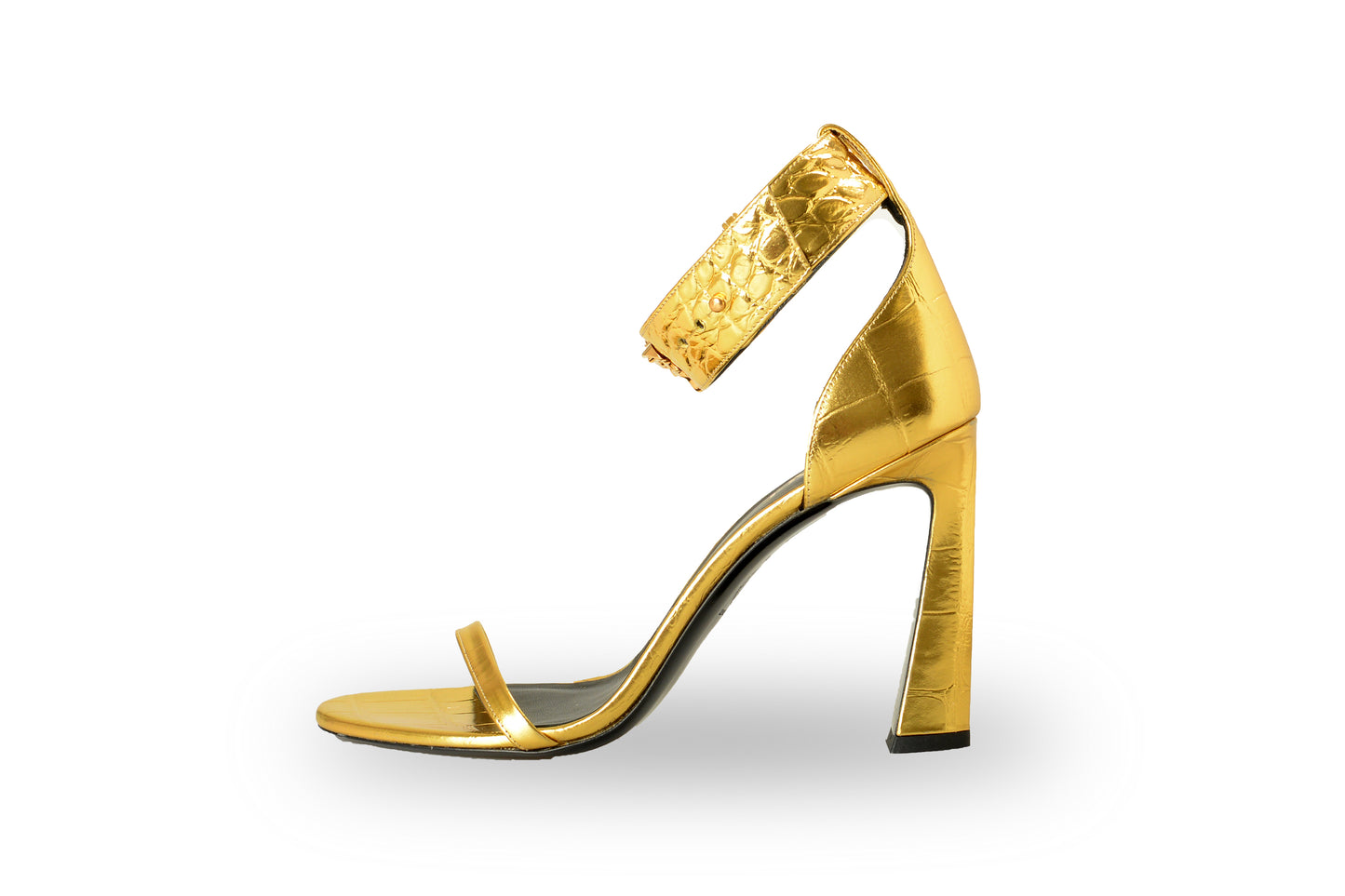 Versace Women's Gold 100% Leather Croc Print Sandals Shoes US 5 IT 35