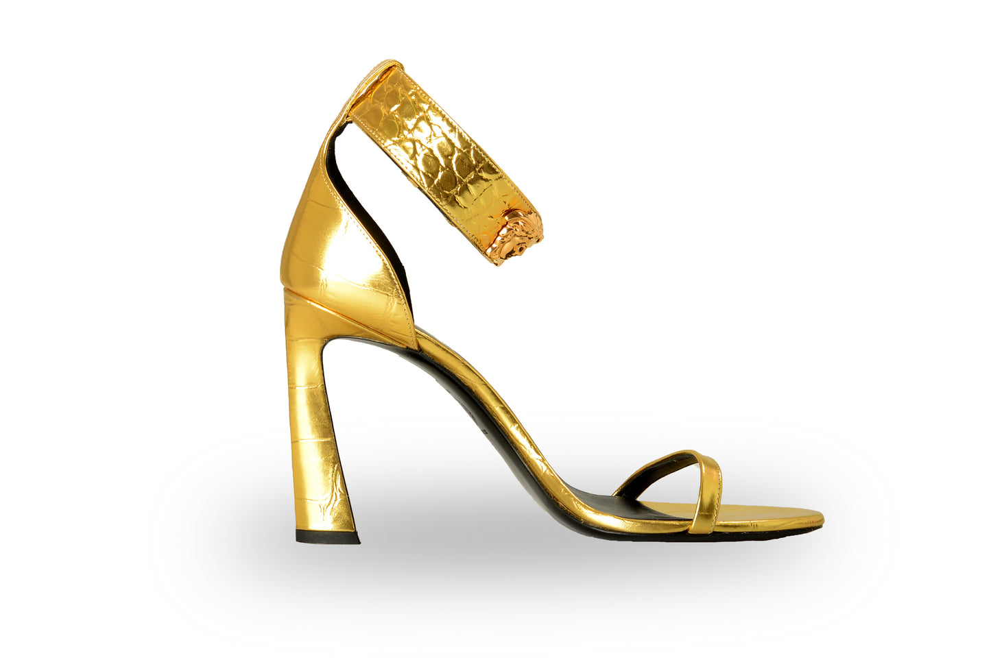 Versace Women's Gold 100% Leather Croc Print Sandals Shoes US 5 IT 35