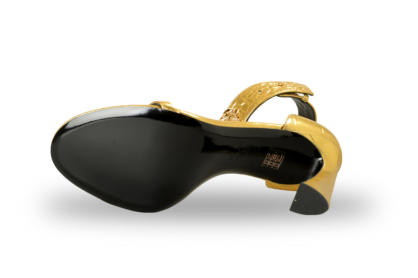 Versace Women's Gold 100% Leather Croc Print Sandals Shoes US 5 IT 35