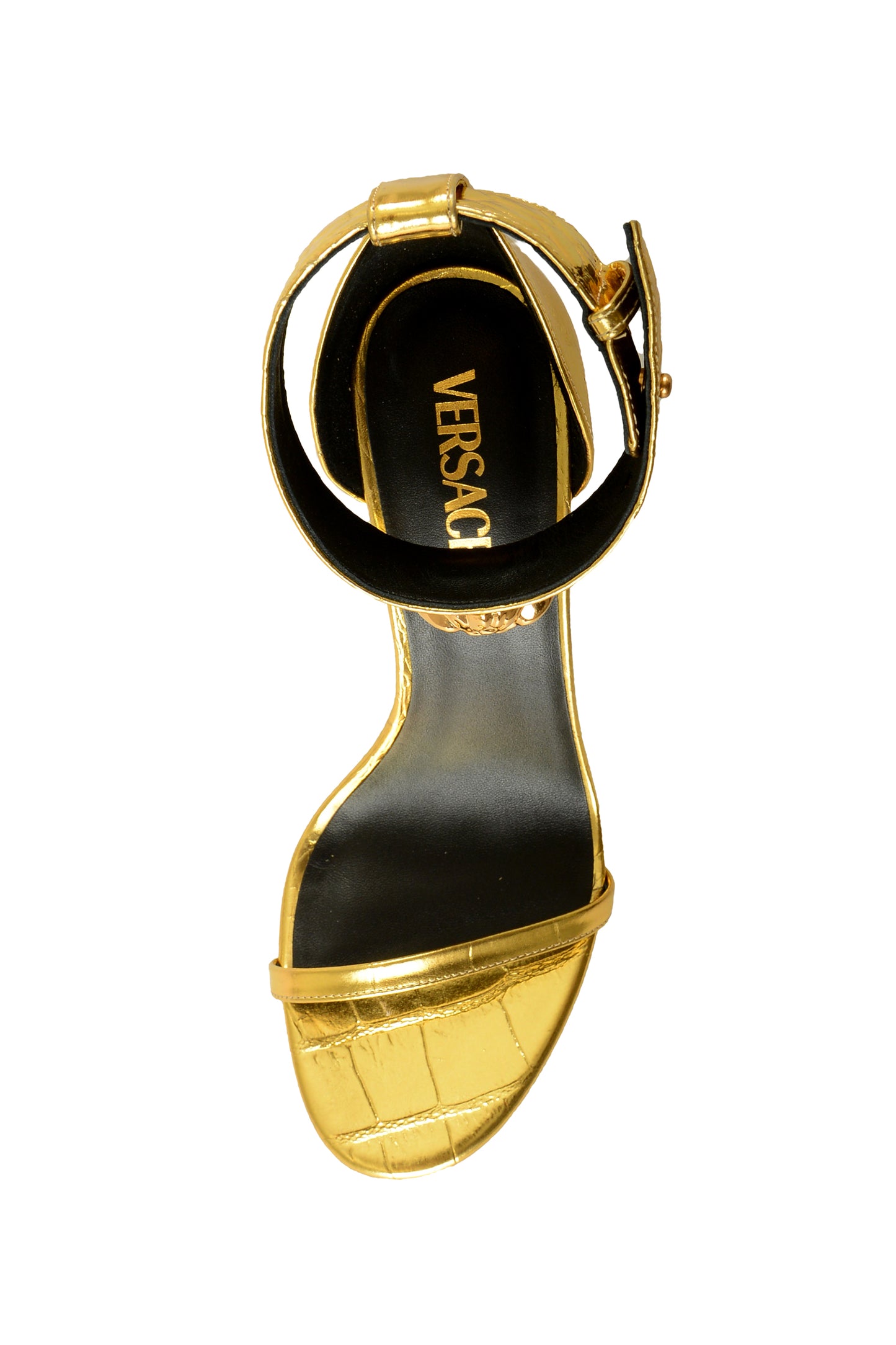 Versace Women's Gold 100% Leather Croc Print Sandals Shoes US 5 IT 35