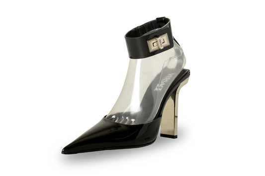 Versace Women's Black 100% Patent Leather Ankle Strap Pump Shoes US 9 IT 39