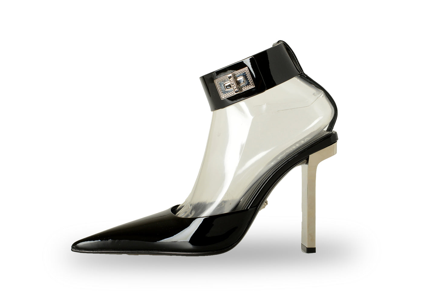 Versace Women's Black 100% Patent Leather Ankle Strap Pump Shoes US 9 IT 39