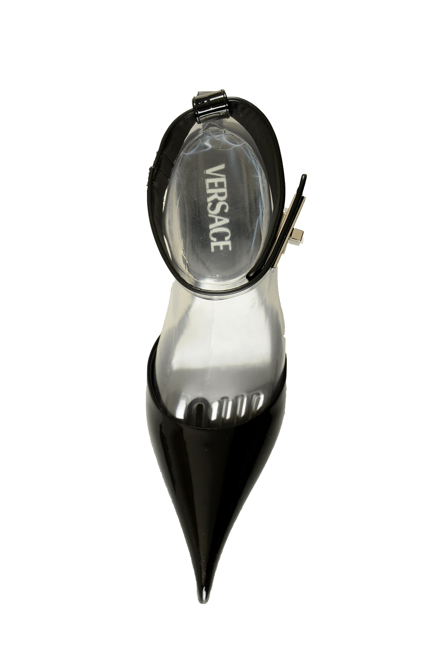 Versace Women's Black 100% Patent Leather Ankle Strap Pump Shoes US 9 IT 39