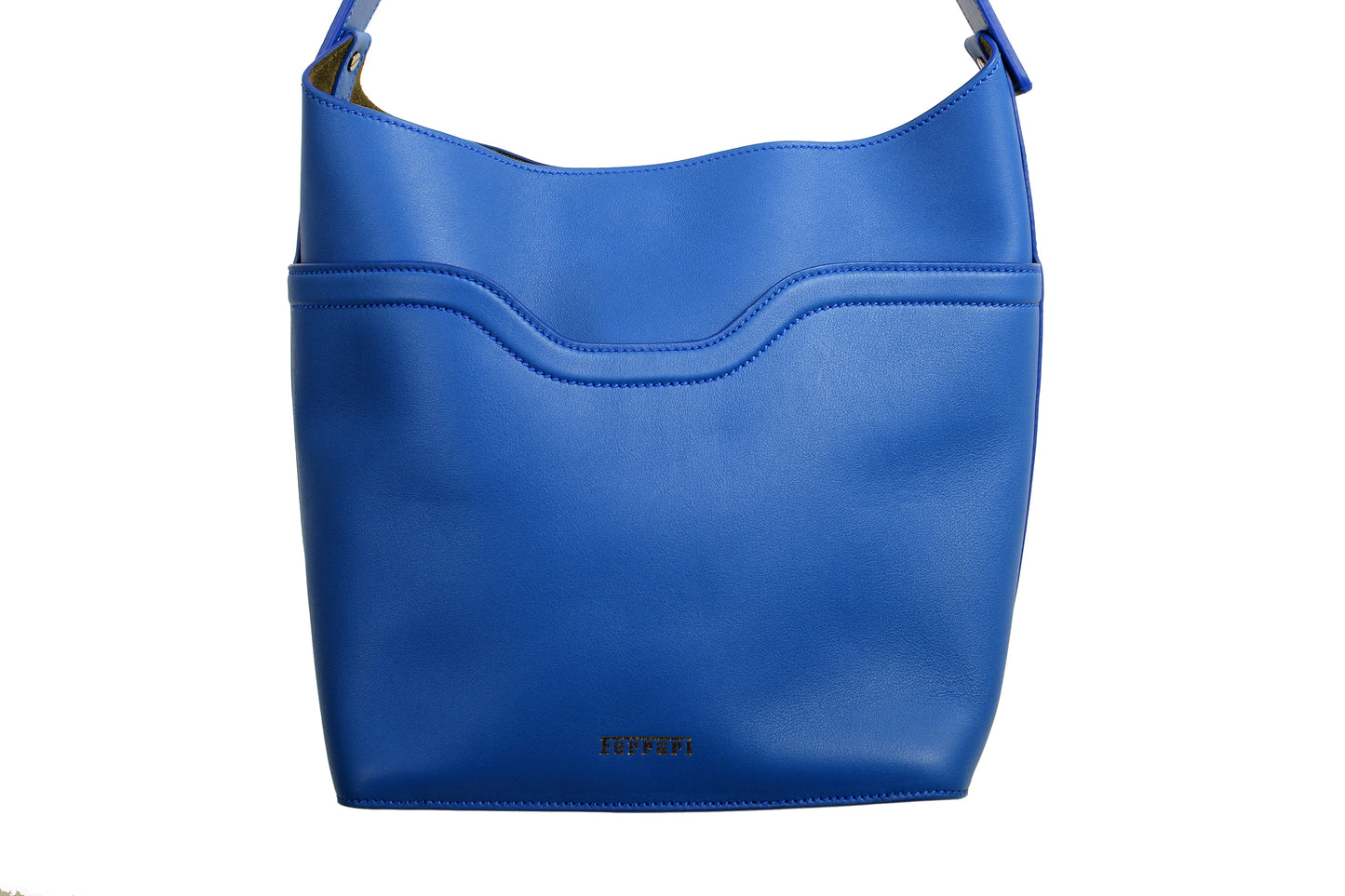 Scuderia Ferrari Blue 100% Grained Leather Bucket Shoulder Bag