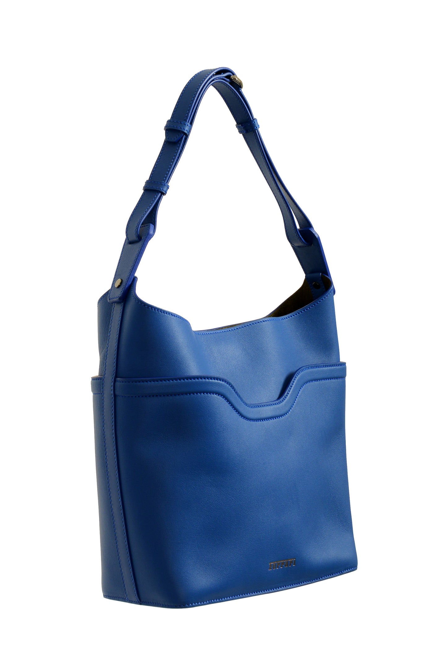Scuderia Ferrari Blue 100% Grained Leather Bucket Shoulder Bag