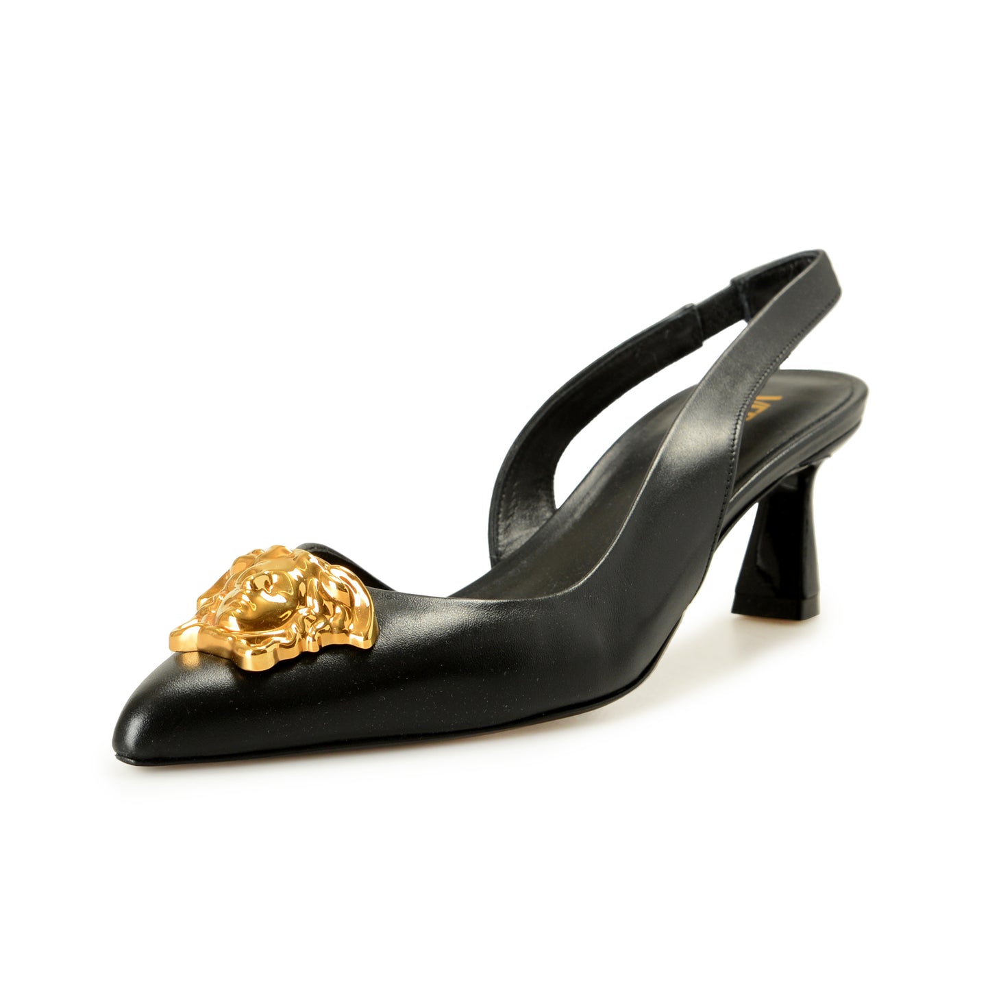Versace Women's Black 100% Leather Gold Medusa Pump Shoes US 7 IT 37