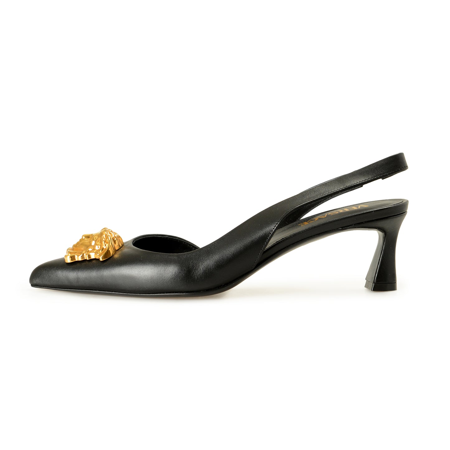 Versace Women's Black 100% Leather Gold Medusa Pump Shoes US 7 IT 37