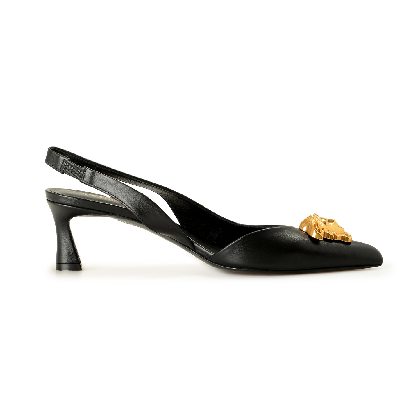 Versace Women's Black 100% Leather Gold Medusa Pump Shoes US 7 IT 37