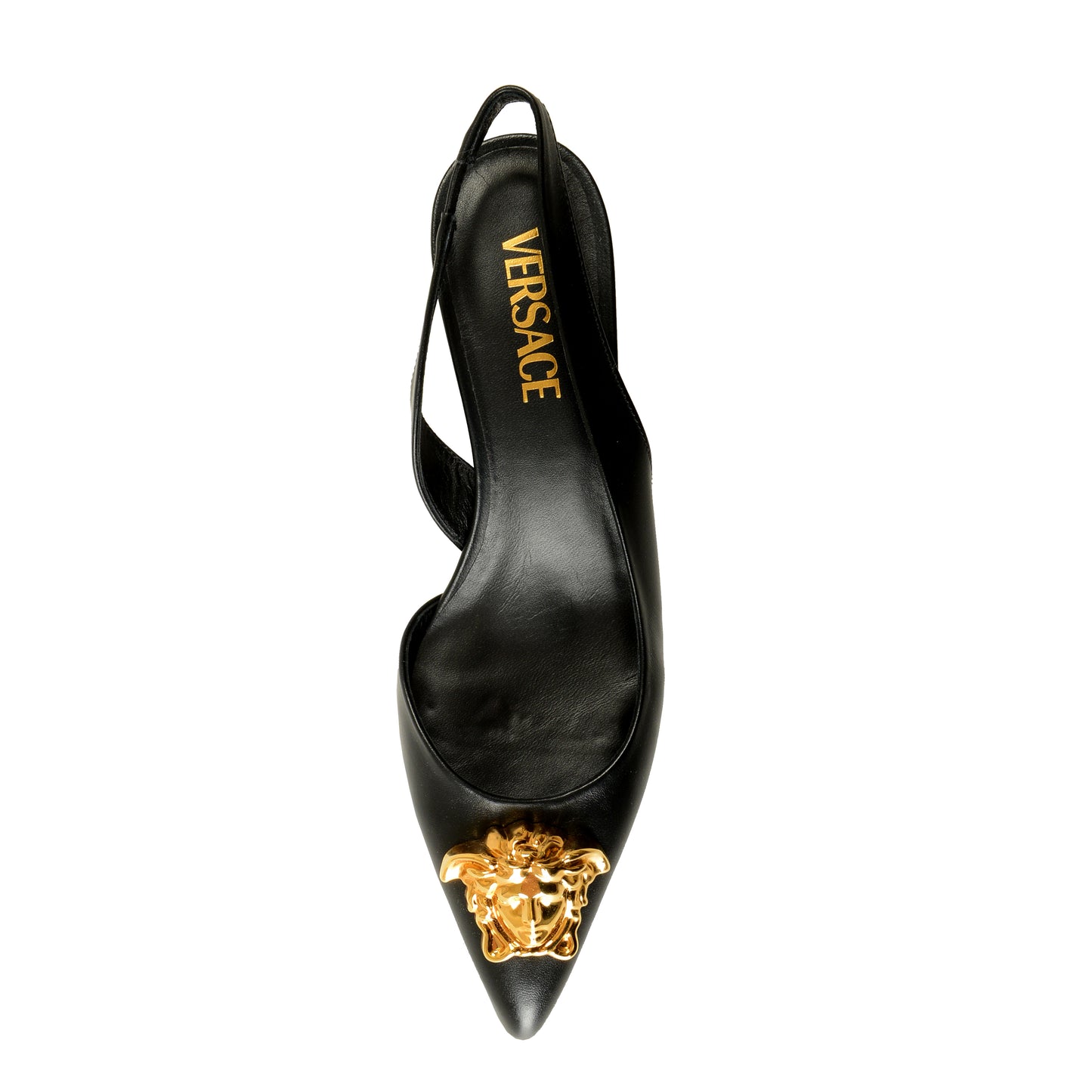Versace Women's Black 100% Leather Gold Medusa Pump Shoes US 7 IT 37