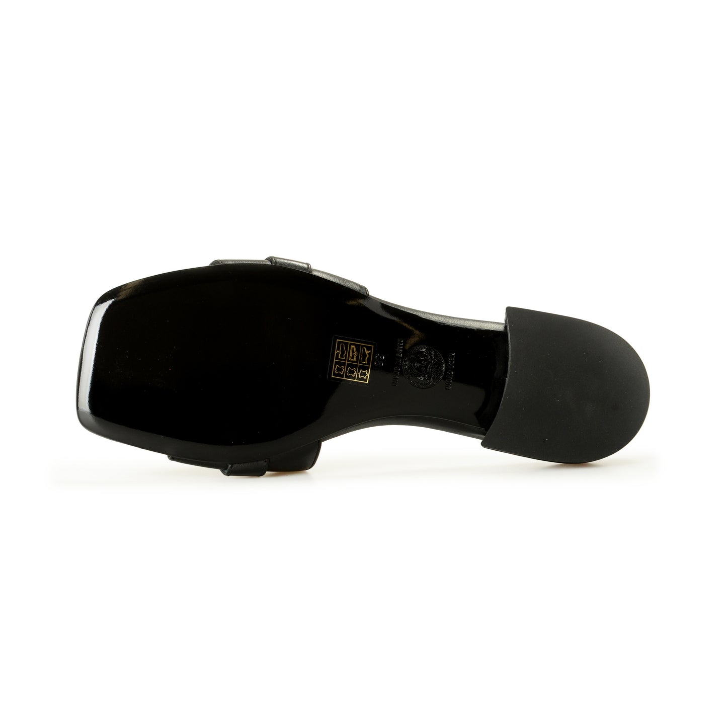 Versace Women's Black Leather Gold Color Medusa Sandals Mules Shoes US 8 IT 38