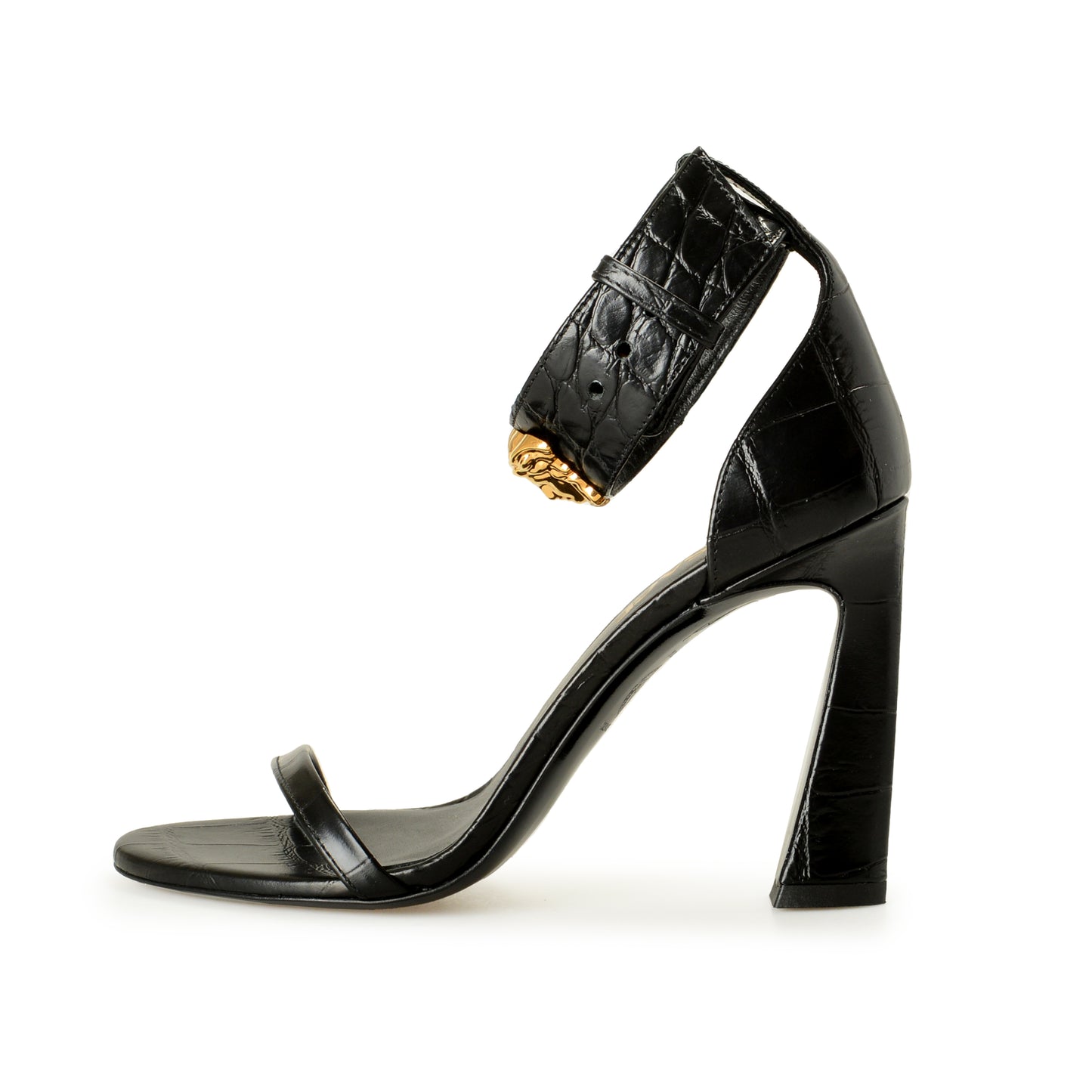 Versace Women's Black 100% Leather Croc Print Sandals Shoes US 6 IT 36