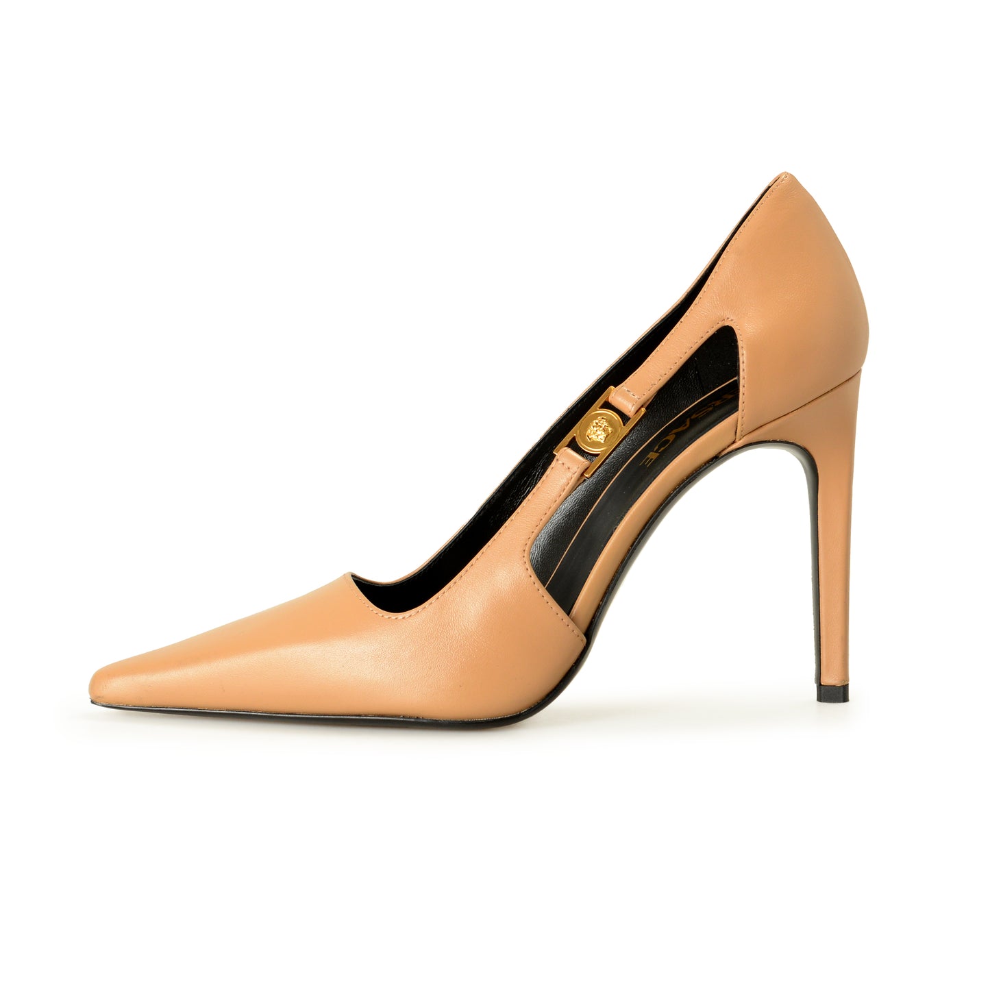 Versace Women's Pale Nude 100% Leather Heeled Pumps Shoes US 7 IT 37