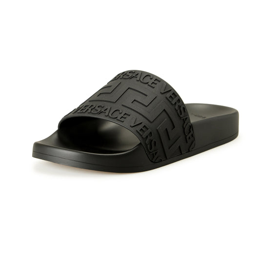 Versace Women's Black Rubber Logo Print Sandals Flip Flops Shoes US 6 IT 36