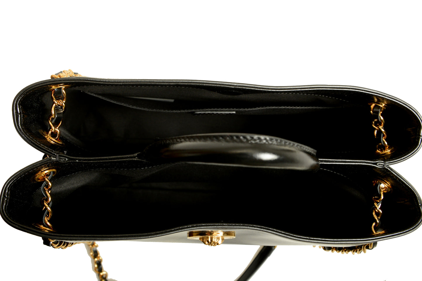 Versace Black 100% Leather Gold Medusa Logo Tote Handbag Shoulder Bag